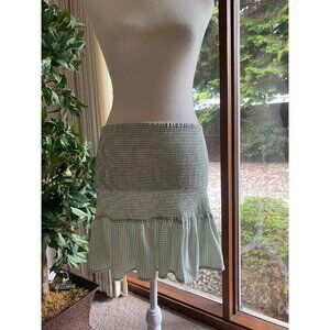 Y2K Japna Flirty Green And White Gingham Smocked Drop Waist Mini Skirt XS